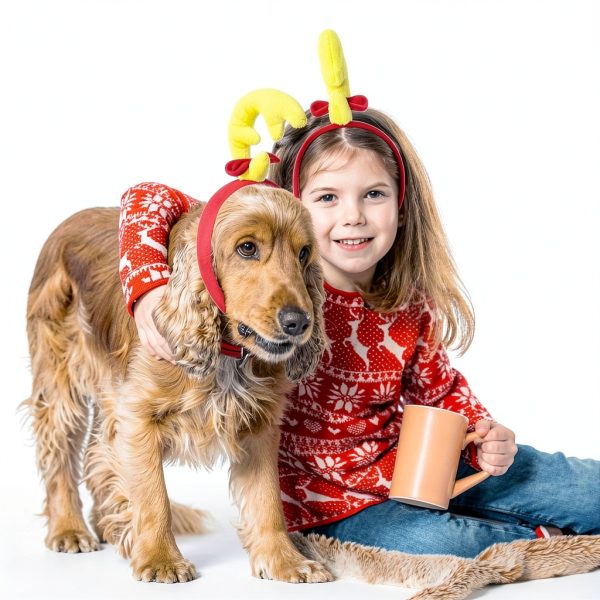 Dog Antler Headband HEYFIZZ – Red Bow, Adjustable Fit (FAGU02)-1
