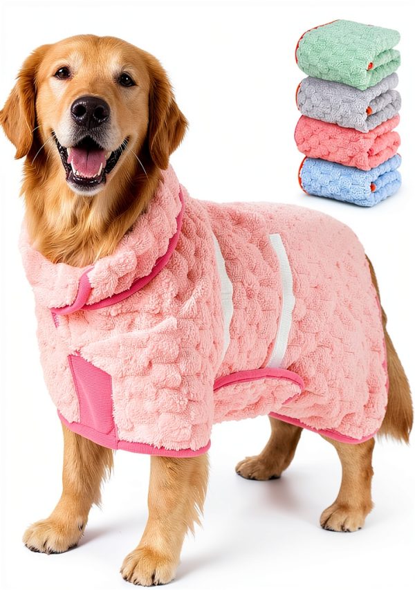 Glittme Dog Bath Robe Quick Dry Towel Soft Plush Adjustable Fit-0