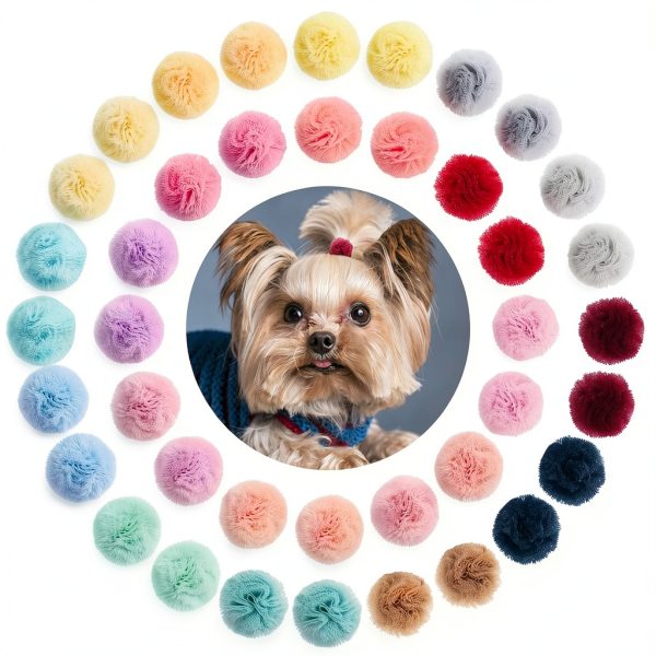 Qearl 48 Pcs Colored Ball Bows for Dogs & Cats - Velvet Hair Ties-6