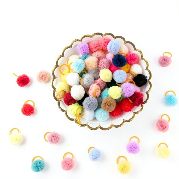 Qearl 48 Pcs Colored Ball Bows for Dogs & Cats - Velvet Hair Ties-3