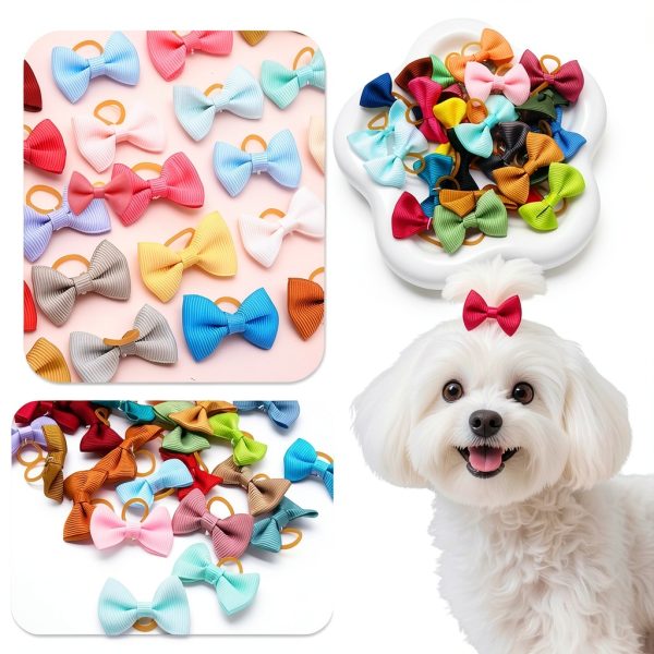 Dog Bow Soft Hair Bowknot 100pcs 50 Pairs Mix Solid 60 Colors Senniea-4