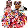 100PCS Cute Puppy Dog Small Bowknot Hair Bows,Yorkie Doggie Bows with Rubber Band Pet Grooming Bows Dog Hair Costume Accessories for Small Dog-0