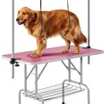 Pet Grooming Table Yaheetech 46" Height Stand with Arm Tray Pink-0