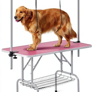 Pet Grooming Table Yaheetech 46" Height Stand with Arm Tray Pink-0