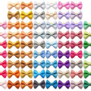 Dog Bow Soft Hair Bowknot 100pcs 50 Pairs Mix Solid 60 Colors Senniea-0
