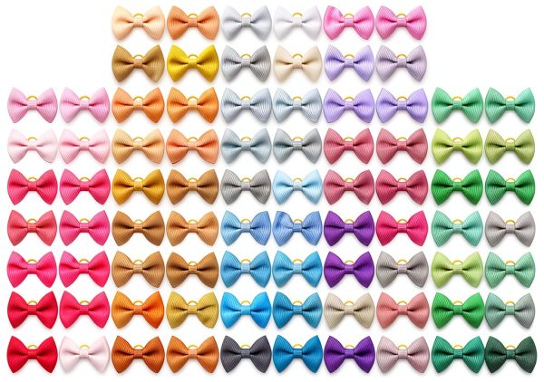 Dog Bow Soft Hair Bowknot 100pcs 50 Pairs Mix Solid 60 Colors Senniea-0