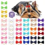 Chenkou Craft Puppy Yorkie Hair Bow 40pcs Pure Ribbon with Rubber Band-0