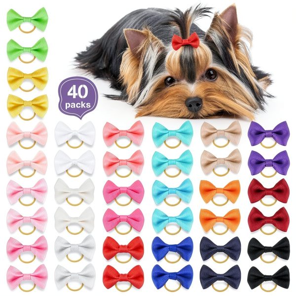 Chenkou Craft Puppy Yorkie Hair Bow 40pcs Pure Ribbon with Rubber Band-0