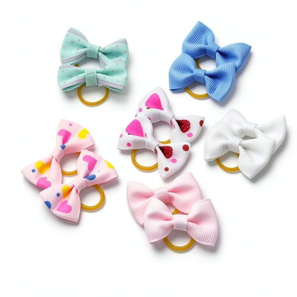 Dog Hair Bows JUCCPUL Accessories 40PCS Cute Ribbon with Rubber Bands-5