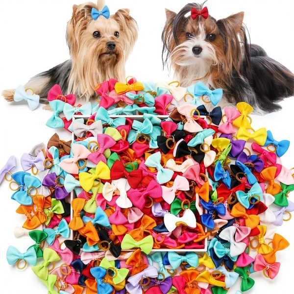 Dog Bow Soft Hair Bowknot 100pcs 50 Pairs Mix Solid 60 Colors Senniea-2