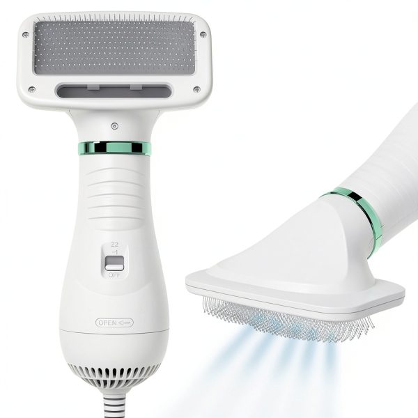2-in-1 Dog Hair Dryer with Slicker Brush for Small-Sized Dogs and Cats | Pet Hair Dryer | Dog Blow Dryer | 300 Watts, 75-85 dB, Adjustable Temperature, Overheat Protection-0