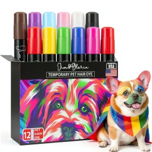 Jim&Gloria Washable Dog Hair Dye Markers, Pet Safe Grooming Kit, Temporary Fur Paint Animal Pens for Small to Large Boy and Girl Puppy Stuff Accessories, Birthday Gifts to Cat Lovers Set of 12 Color-0