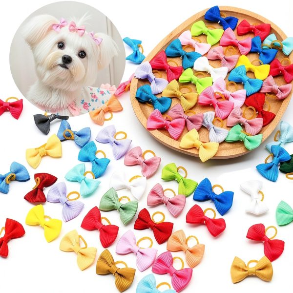 Dog Bow Soft Hair Bowknot 100pcs 50 Pairs Mix Solid 60 Colors Senniea-3