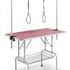 Pet Grooming Table Yaheetech 46" Height Stand with Arm Tray Pink-2