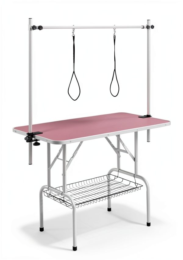 Pet Grooming Table Yaheetech 46" Height Stand with Arm Tray Pink-2