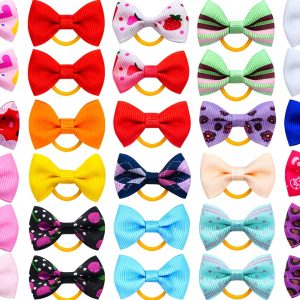 Dog Hair Bows JUCCPUL Accessories 40PCS Cute Ribbon with Rubber Bands-0