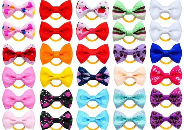 Dog Hair Bows JUCCPUL Accessories 40PCS Cute Ribbon with Rubber Bands-0