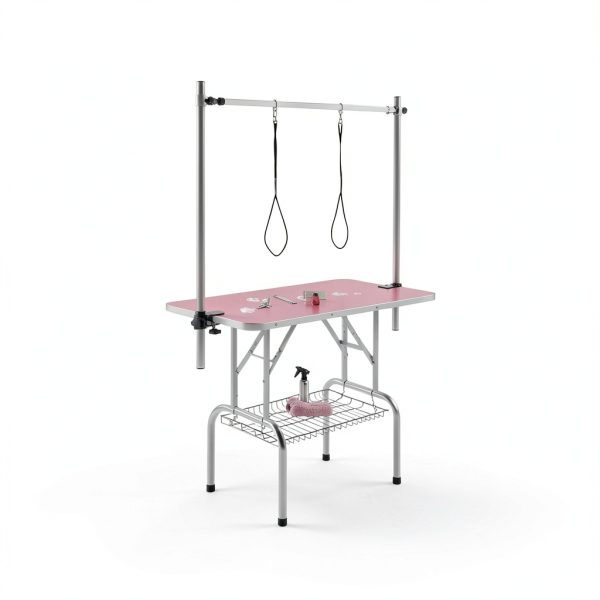 Pet Grooming Table Yaheetech 46" Height Stand with Arm Tray Pink-1