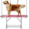 Pet Grooming Table Yaheetech 46" Height Stand with Arm Tray Pink-4