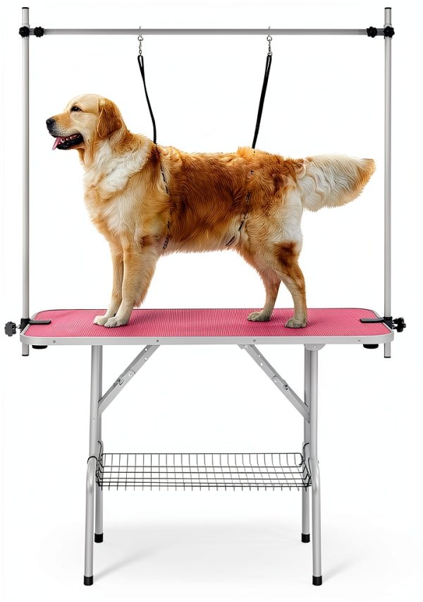 Pet Grooming Table Yaheetech 46" Height Stand with Arm Tray Pink-4
