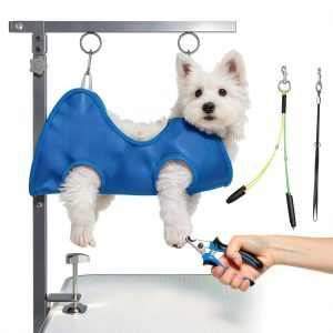 Foldable Dog Grooming Arm with Clamp: Adjustable Height 26"-40", Dog Grooming Table Arm with Hammock and No-Sit Holder, Grooming Restraint for Small Medium Dogs at Home or Salon-0