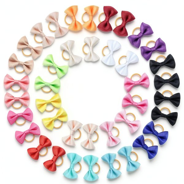 Chenkou Craft Puppy Yorkie Hair Bow 40pcs Pure Ribbon with Rubber Band-1