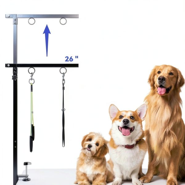 Foldable Dog Grooming Arm with Clamp: Adjustable Height 26"-40", Dog Grooming Table Arm with Hammock and No-Sit Holder, Grooming Restraint for Small Medium Dogs at Home or Salon-3